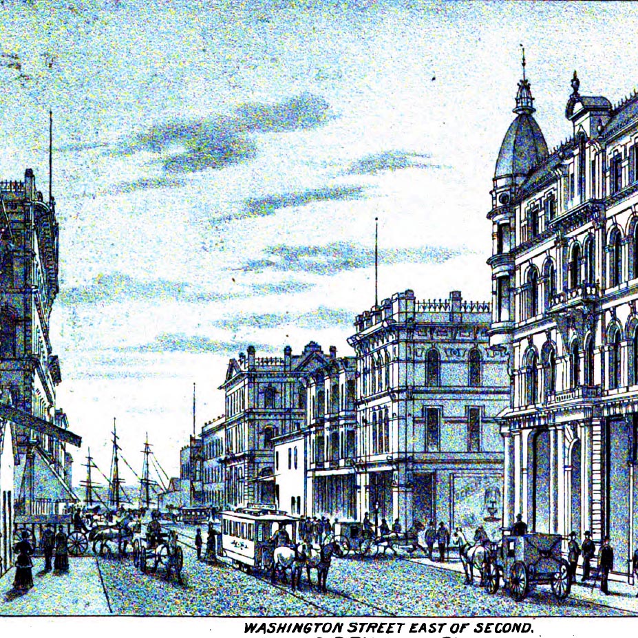 This postcard image, dating from circa 1920, shows a cargo ship being loaded with wheat at the Port of Portland.