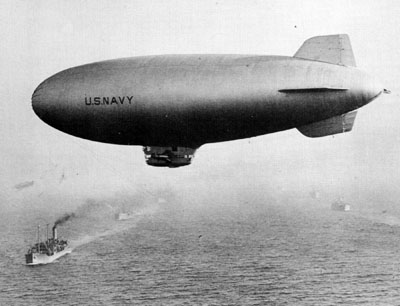 A K-class blimp on convoy escort duty. The mere presence of a blimp hovering over a convoy was enough to prevent almost all U-boat attacks.