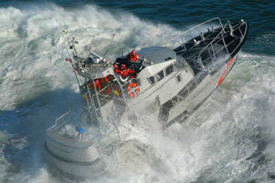 Modern 47-foot motor lifeboat on the Columbia River bar.