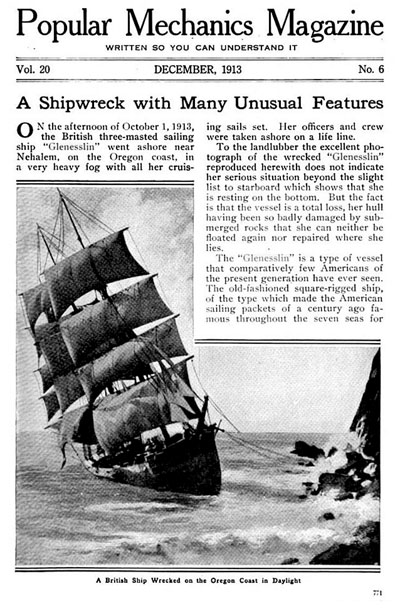 The article in Popular Mechanics telling the story of the Glenesslin shipwreck.
